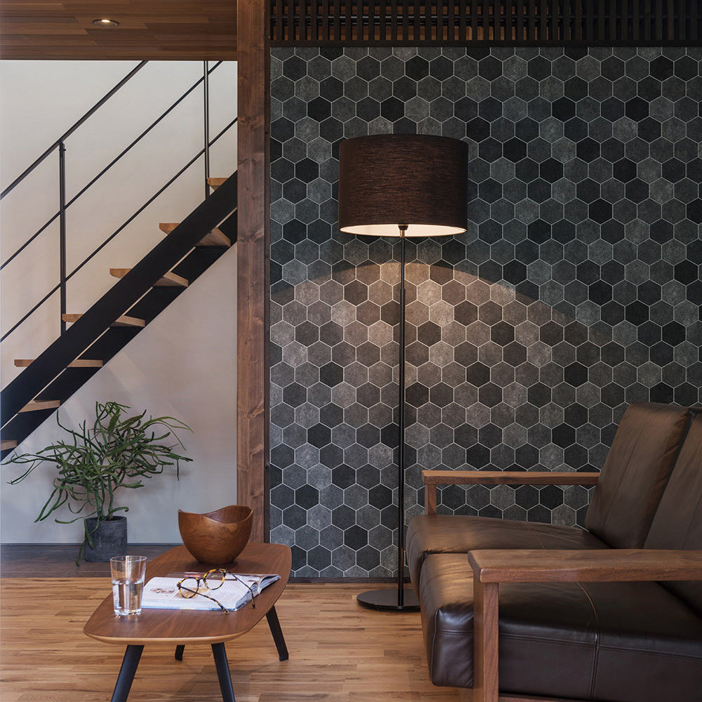 ヘキサゴンタイル|LV2296|のり付き壁紙