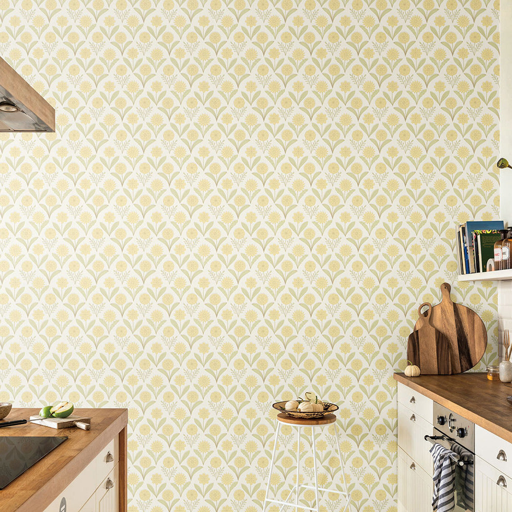 黄色い花柄|LV2368|のり付き壁紙