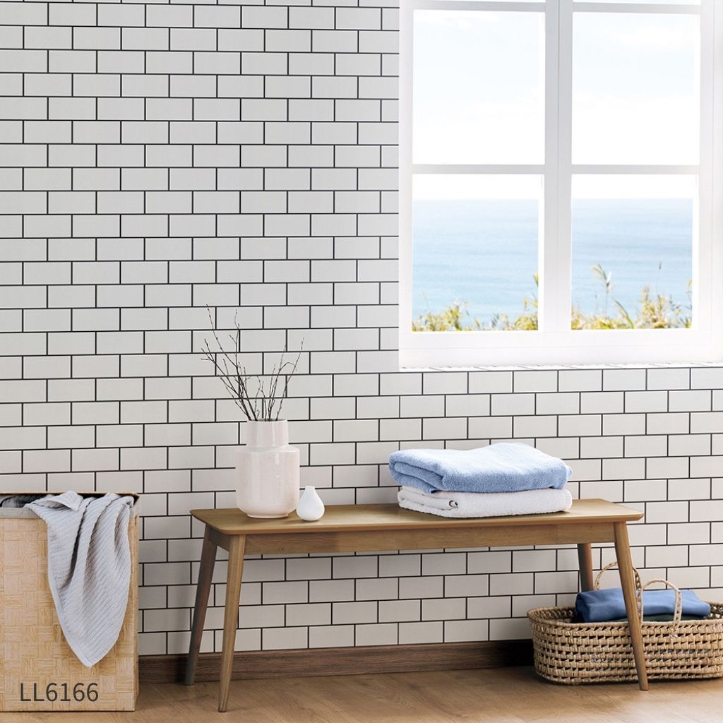 サブウェイタイル×黒目地|LL6166|のり付き壁紙