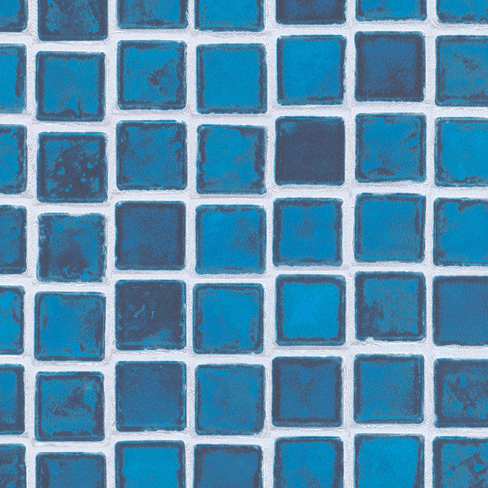 レトロな青タイル|LV2297|のり付き壁紙