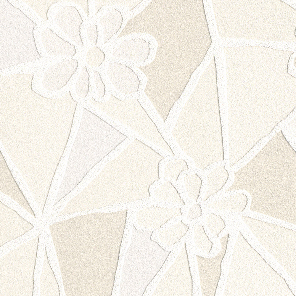 タイルに埋め込まれた花|LV2366・LV2367|のり付き壁紙