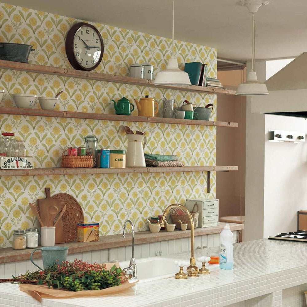 黄色い花柄|LV3314|のり付き壁紙