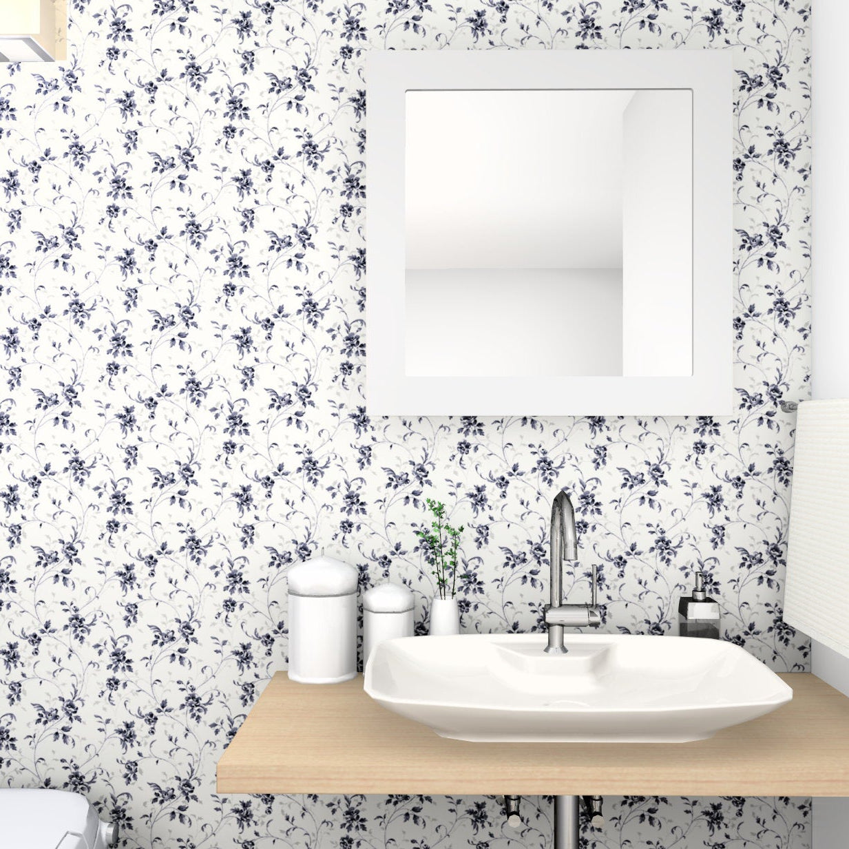 消臭+汚れ防止機能付き ブルーの植物柄|LV3545|サンプル