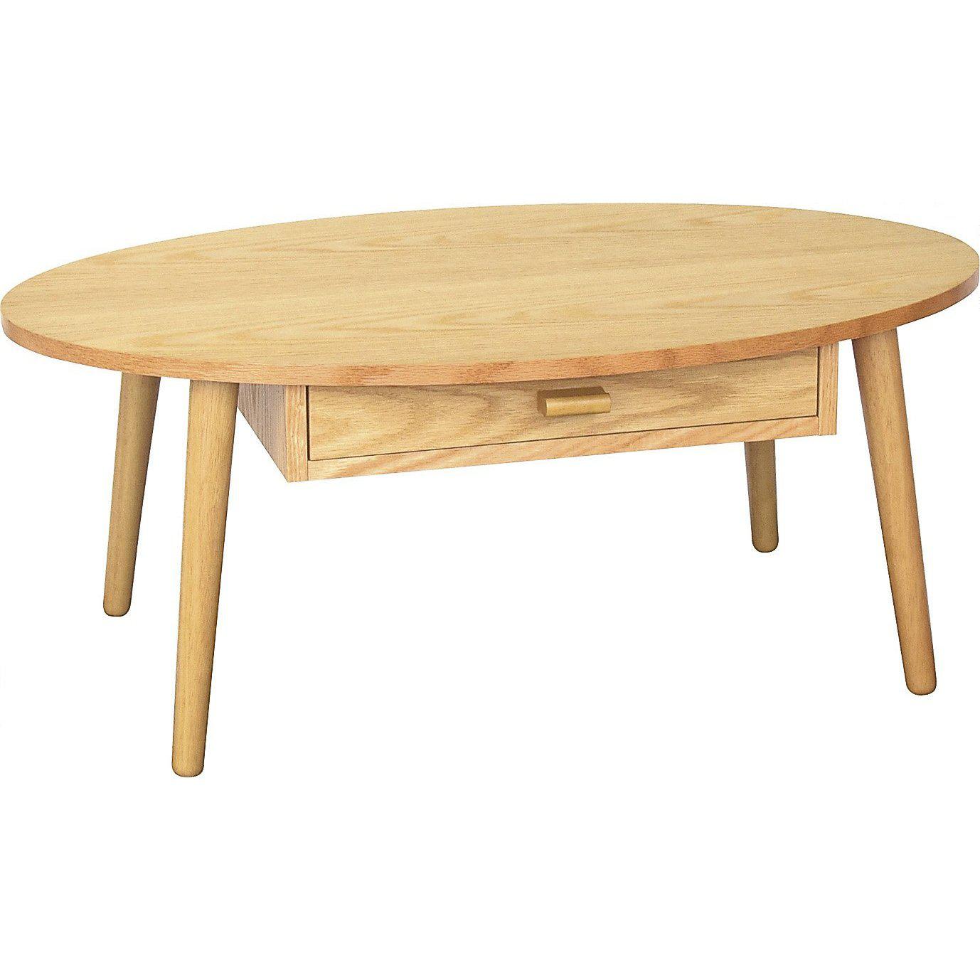 センターテーブル Coln（コルン）｜オーバル型木製ローテーブル｜幅80×奥行き48×高さ32cm｜ナチュラル｜ブラウン｜引き出し付き・送料無料